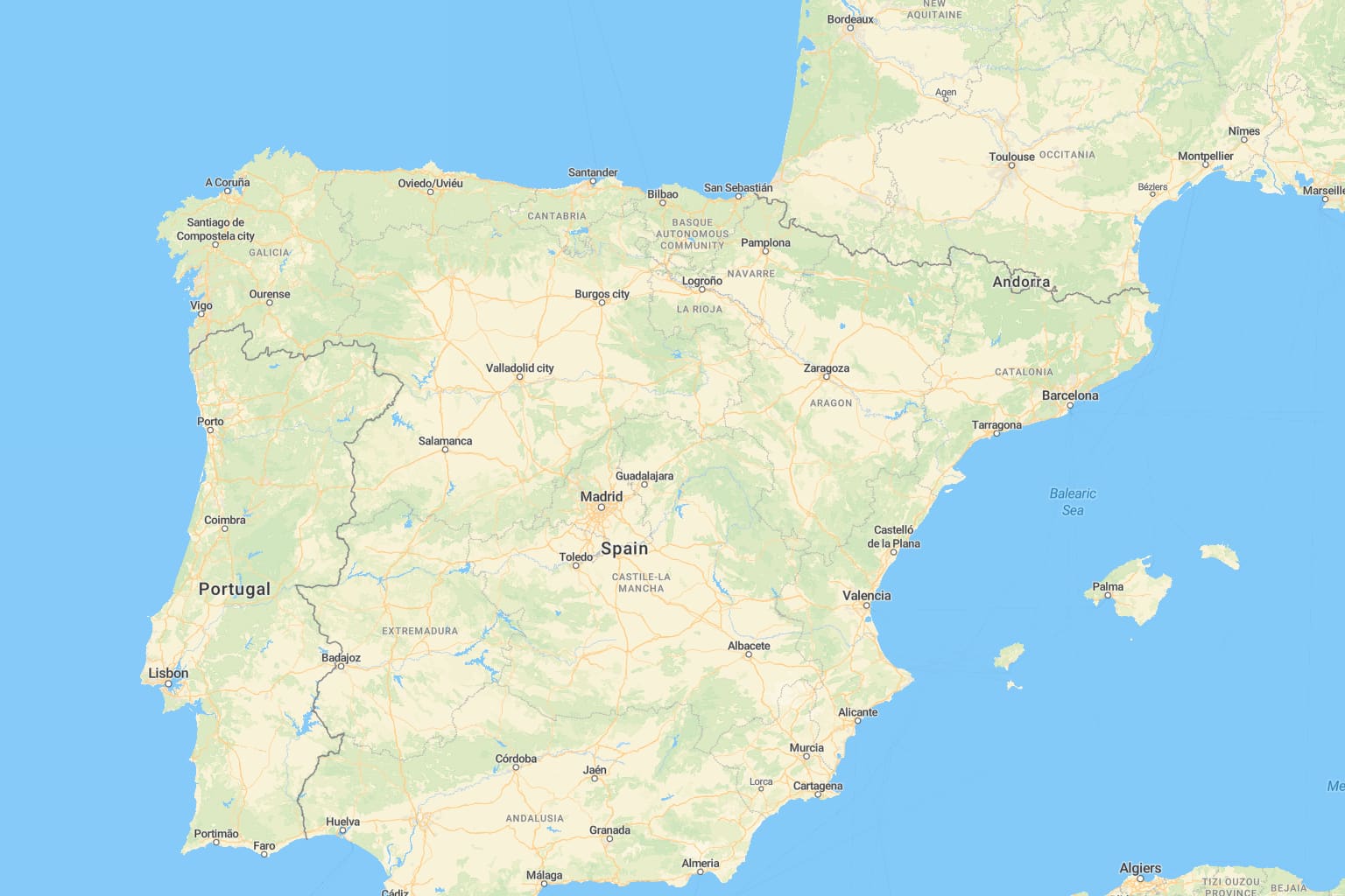 Vista de España con los centros de Retiru
